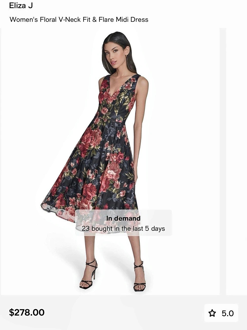 Eliza J Women's Floral V-Neck Fit & Flare Midi Dress